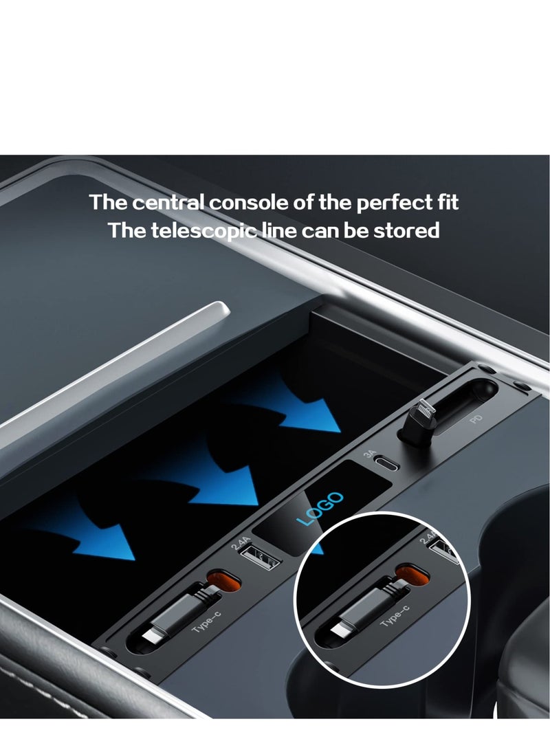 Car USB Charger Multi Port for 2021 2022 2023 Tesla Model 3/Y | Tesla USB Hub with Blue Led Light | Tesla Model 3/Y Accessories 100% Fit Center Console Adapter | Tesla Phone Charger - Image 3