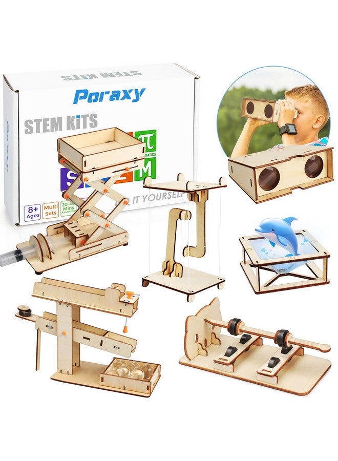Poraxy 6 in 1 STEM Kits for Kids Age 8-10, Science Building Educational Experiment Projects 8-12, 3D Wooden Puzzles Crafts, Toys for Age 8-13, Gifts for Boys and Girls 6 7 8 9 10 11 12 13 Years Old - Image 1