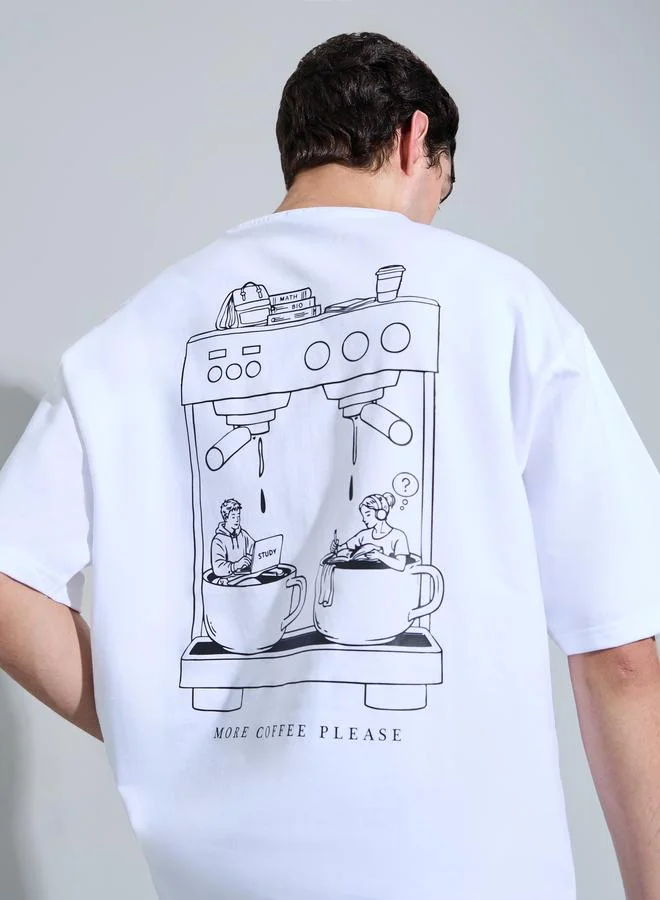Styli White Graphic Print Oversized T-Shirt