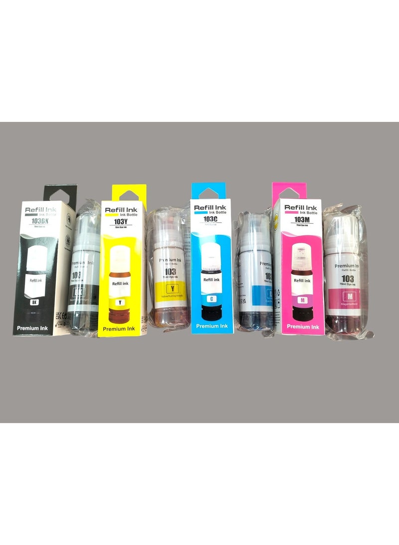 دعني حبر LET MY Ink 103 متوافق مع خراطيش إبسون Eco Tank L3110 L3111 L3150 L3156 L3160 L3210 L3211 L3250 L3251 L3252 L3256 L3260 L3266 L3550 L3560 L5190 L5290 L5296 L5590 L11050 (مجموعة من 4 ألوان) - Image 3