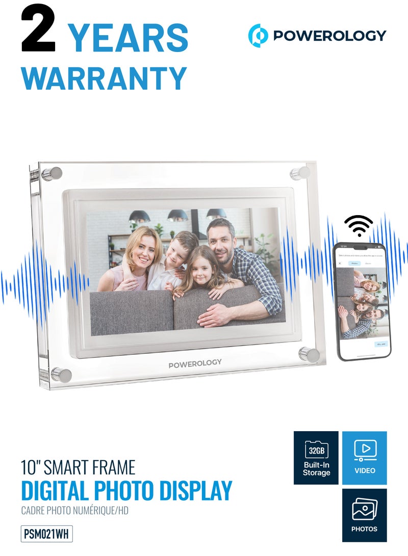 Powerology 10 inch Smart Frame Digital Photo Display / Wireless Instant Sharing / Smart Photo Centering / Touch Frame Display / Work with Frameo APP / Wireless Sharing Picture to the Frame - White  - Image 1