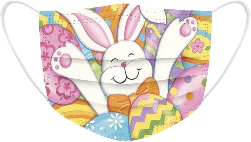 woobles Easter Disposable Face Masks for Adults Women,50Pc Rabbit Printed Designs Paper Face Mask 3 Ply Protection Breathable 5 - Image 3