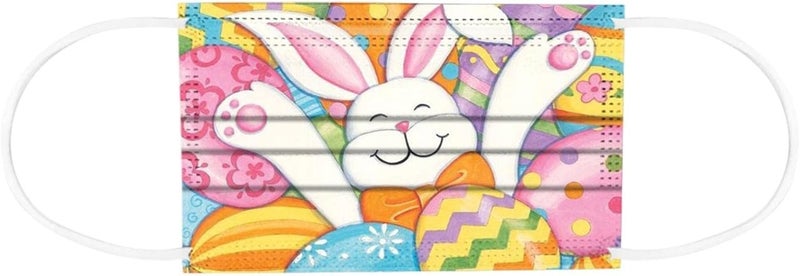 woobles Easter Disposable Face Masks for Adults Women,50Pc Rabbit Printed Designs Paper Face Mask 3 Ply Protection Breathable 5 - Image 4