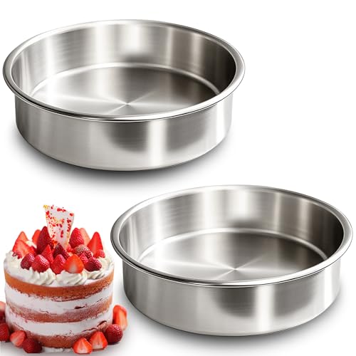 Fcgbdbz 8 Inch Cake Pan Set of 2 Stainless Steel Baking Pan Round Cake Mold for Layered Cakes No Coating Smash Cake Pans Cake Mold Mirror Finish Dishwasher Safe Cake Pans Sets for Baking - Image 1