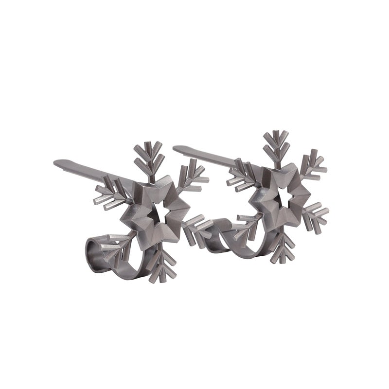Haute Decor MantleClip Stocking Holders with Removable ZINC Alloy Holiday Icons 2Pack Snowflake Pewter