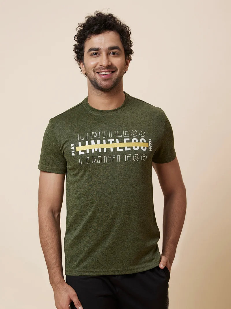 Globus Men Olive Printed Cotton T-Shirt