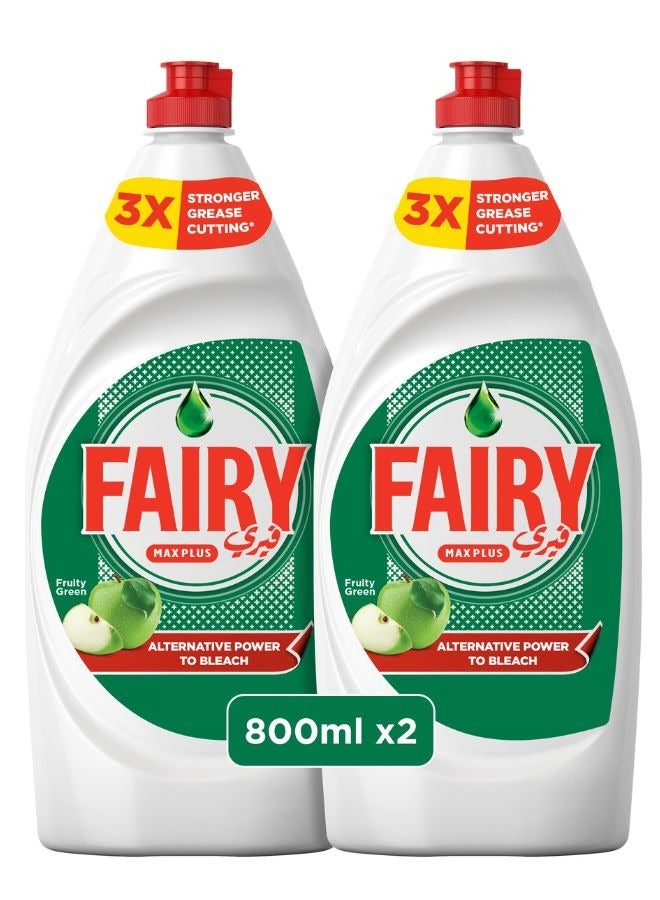 Fairy Plus Fruity Green Dishwashing Liquid Soap With Alternative Power To Bleach 2 x 800ml - Image 1