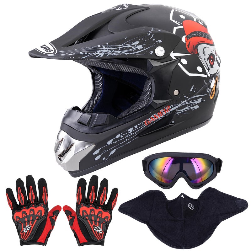 OUMURS Adult Dirt Bike Helmet with Goggles Gloves  Mask Adjustable Sun Visor DOTFMVSS218 Motorcycle Adults ATV Helmet OffRoad Motocross Downhill Moped MX for UnisexAdultNew Black Skull L
