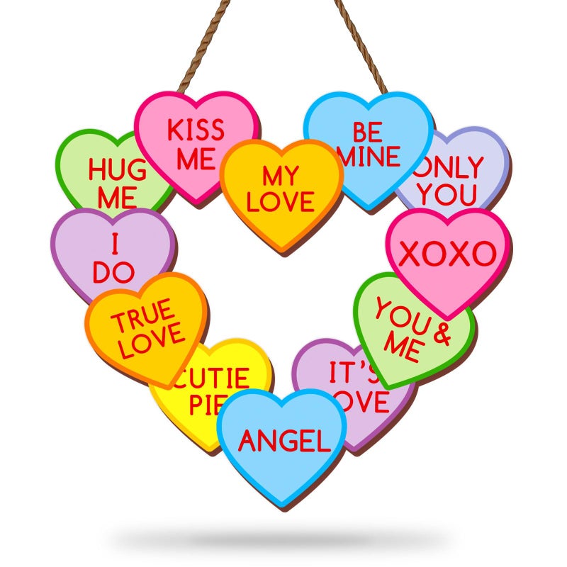 Whaline Valentine's Day Wooden Hanging Sign Conversation Heart Welcome Wood Sign Colorful Heart Door Decor Signs for Indoor Outdoor Porch Wall - Image 1