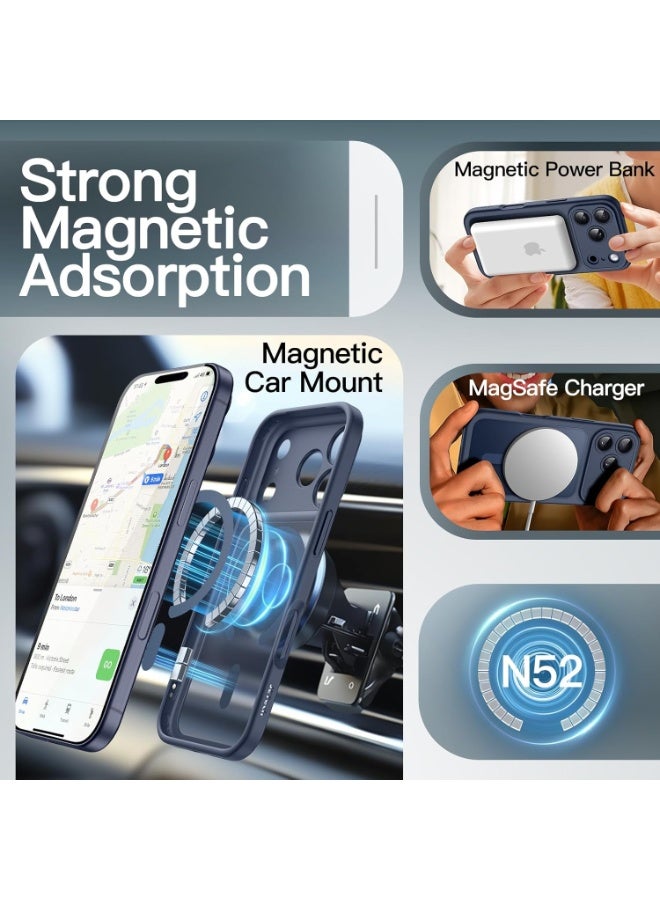 Magnetic Case for iPhone 17 Pro 6.3-inch MagSafe Compatible Full Lens Protection Semi-Transparent Matte Back Panel Military-Grade Shockproof Phone Case (Deep Blue) - Image 3