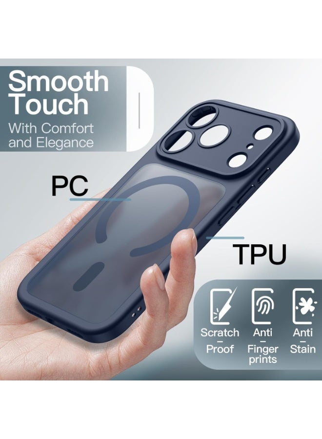 Magnetic Case for iPhone 17 Pro 6.3-inch MagSafe Compatible Full Lens Protection Semi-Transparent Matte Back Panel Military-Grade Shockproof Phone Case (Deep Blue) - Image 5