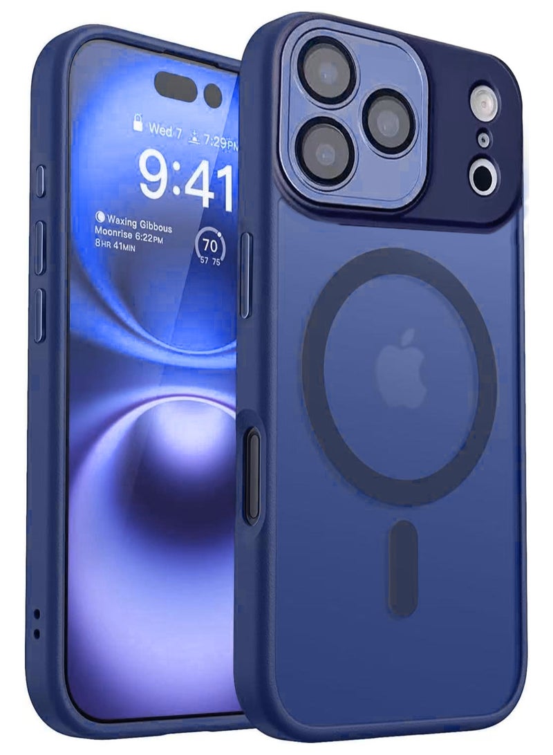 Magnetic Case for iPhone 17 Pro 6.3-inch MagSafe Compatible Full Lens Protection Semi-Transparent Matte Back Panel Military-Grade Shockproof Phone Case (Deep Blue) - Image 1