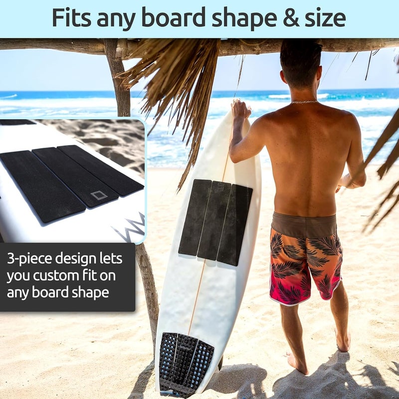 Surf Squared 3-Piece Traction Pad - Arch, Flat, or Front - Maximum Grip, Super Strong 3M Adhesive - Fits All Surfboards: Shortboard, Fish, Longboard, SUP, Skimboard - Stomp or Deck Pad - Image 4