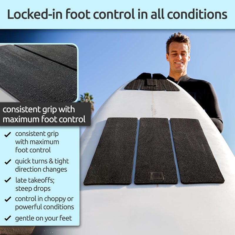 Surf Squared 3-Piece Traction Pad - Arch, Flat, or Front - Maximum Grip, Super Strong 3M Adhesive - Fits All Surfboards: Shortboard, Fish, Longboard, SUP, Skimboard - Stomp or Deck Pad - Image 2