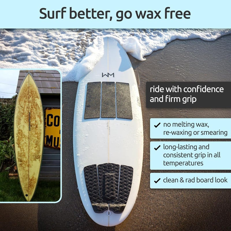 Surf Squared 3-Piece Traction Pad - Arch, Flat, or Front - Maximum Grip, Super Strong 3M Adhesive - Fits All Surfboards: Shortboard, Fish, Longboard, SUP, Skimboard - Stomp or Deck Pad - Image 3