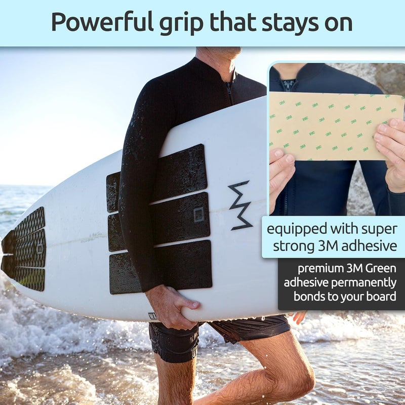 Surf Squared 3-Piece Traction Pad - Arch, Flat, or Front - Maximum Grip, Super Strong 3M Adhesive - Fits All Surfboards: Shortboard, Fish, Longboard, SUP, Skimboard - Stomp or Deck Pad - Image 5