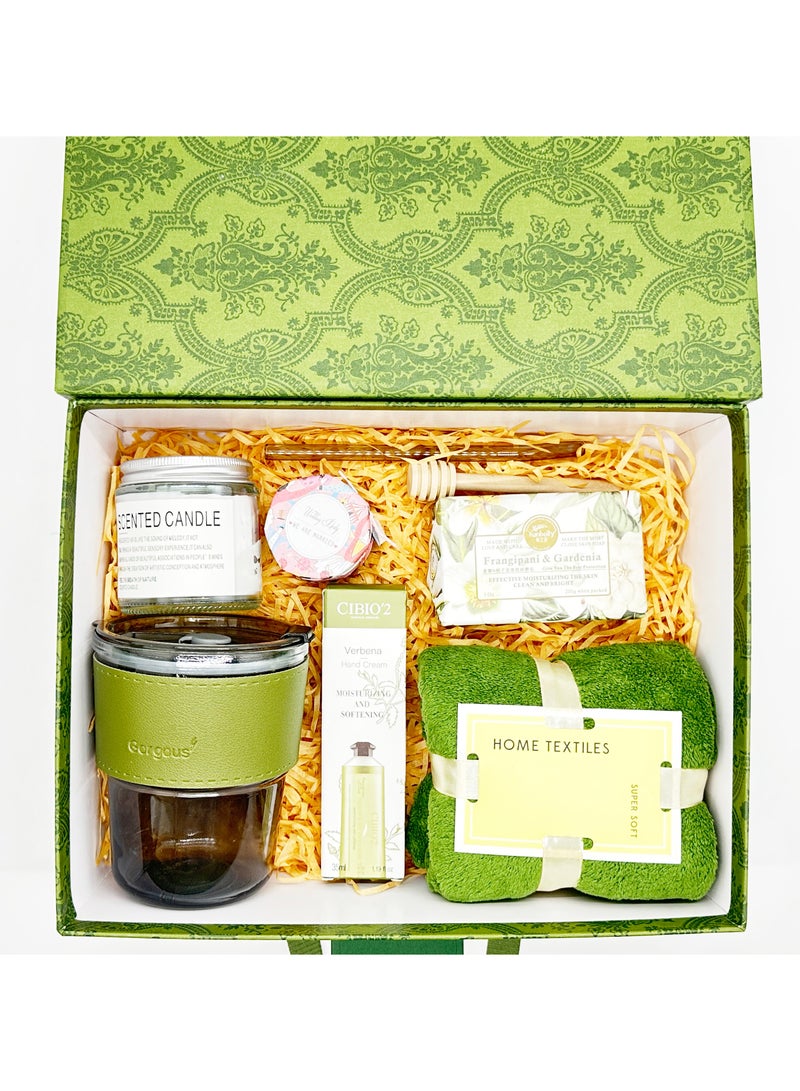 ARNOTEC Luxury Green Spa Gift Set for Women with Aromatherapy Candle, Honey, Hand Cream, Soap, Glass Tumbler & Towel | Birthday, Mother's Day, Anniversary, Christmas & Valentine's Gift - Image 4