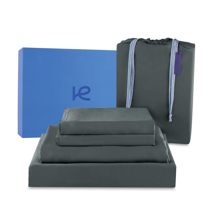 Kickoff Home Kickoff 100% Organically grown Viscose Bamboo 4-pc Bedding Sheet Set  California King  Cooling & Breathable  Double Stitching  Flat & Fitted Sheets  Pillowcases Pillow Covers (Cal King  Pewter) - Image 1