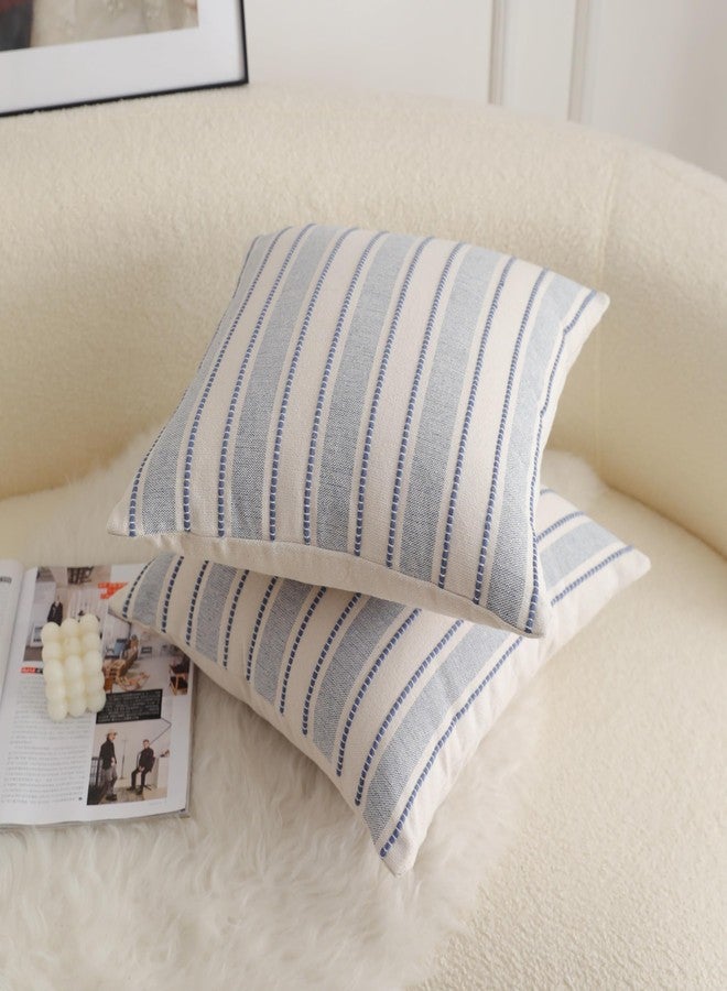 Cethom Decorative Boho Throw Pillow Covers, Farmhouse Textured Pillow Case, 20 x 20 Inch Set of 2, Chair Sofa Bedroom Living Room Home Decor Couch Cushion Case, Classic Blue and Beige Striped - Image 4