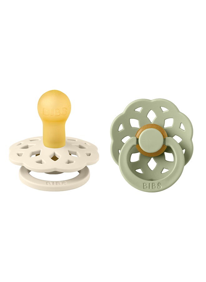 BIBS Baby Pacifier Boheme, Made with Natural Rubber Latex, Round Nipple, Mouth Skin Sensitive, Soft, Flexible, For Babies Aged Upto 6 Months, BPA-free, Ivory/ Sage Colour, Pack of 2, Size 1  - Image 1