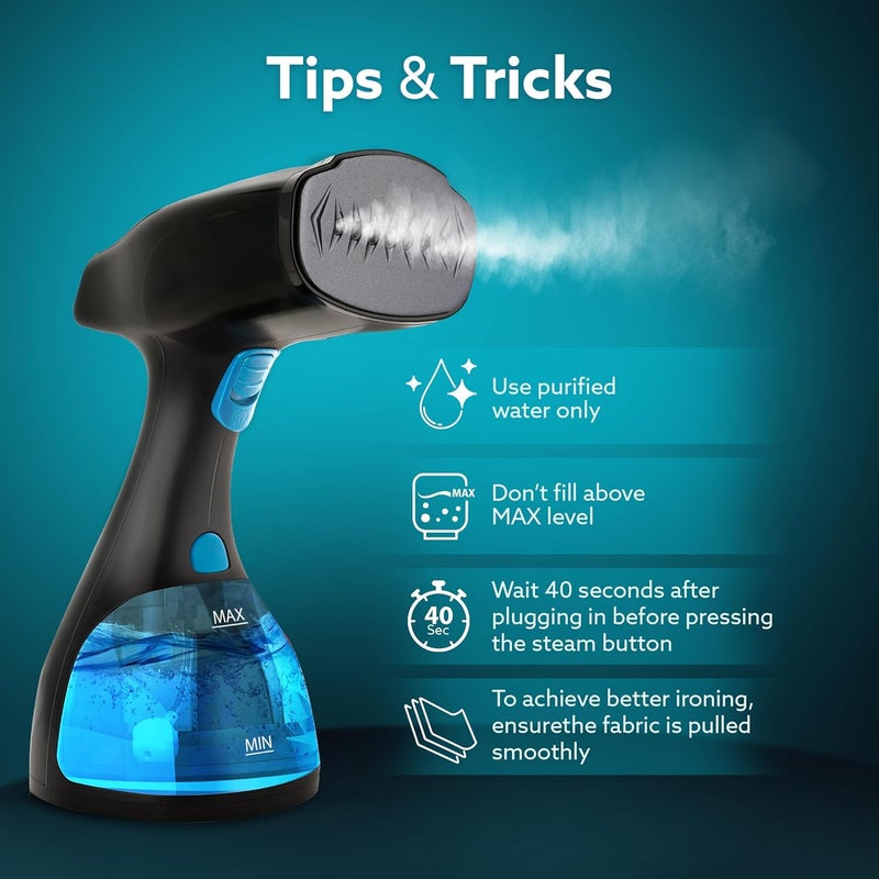AGARO Signify Handheld Garment Steamer Wrinkle Remover Iron Fast Heat Ceramic Steam Nozzle 1500W 260 ML Water Tank Detachable Fabric Brush - Image 3
