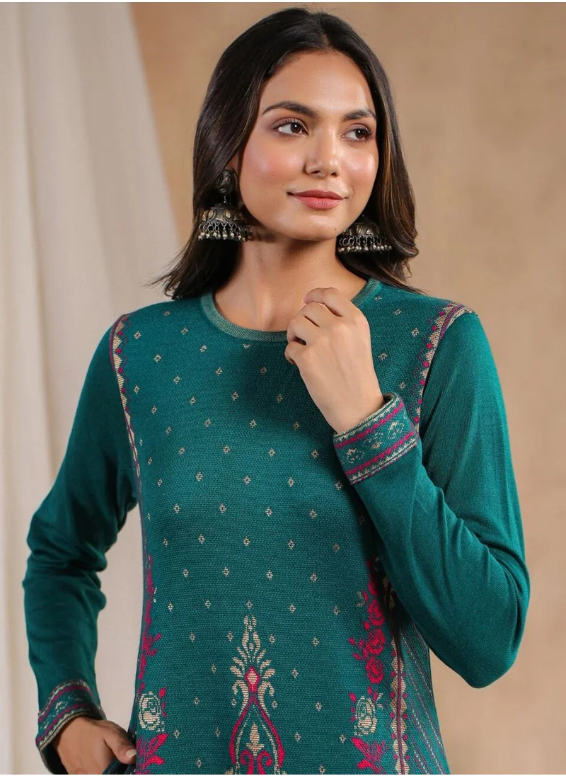 آي شين Women's Ethnic Green STRAIGHT POLY KURTA