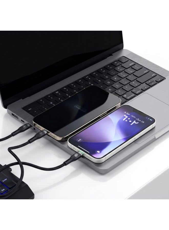 FIFTH ELEMENT SPLIT 1.2m 2-in-1 USB-C & Lightning 100W Fast Charging Nylon Cable with Smart Auto Power-Off – Black - Image 4