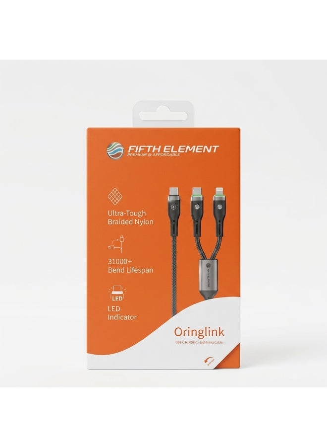 FIFTH ELEMENT SPLIT 1.2m 2-in-1 USB-C & Lightning 100W Fast Charging Nylon Cable with Smart Auto Power-Off – Black - Image 5