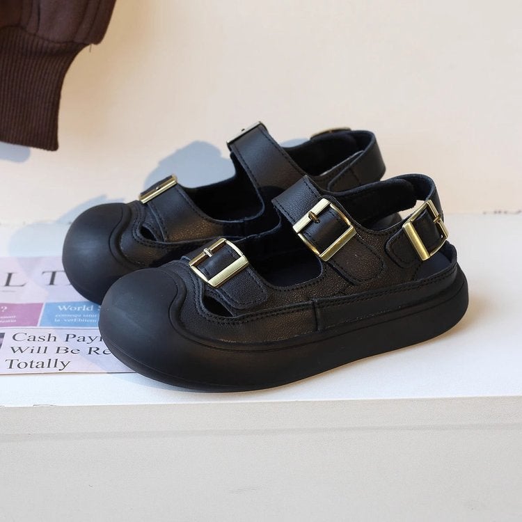 Children'S Sandals 2025 Summer Korean Style Boys' Soft Sole Toe Shoes Girls' Beach Shoes Anti-Kick Leather Shoes Boys - Image 1