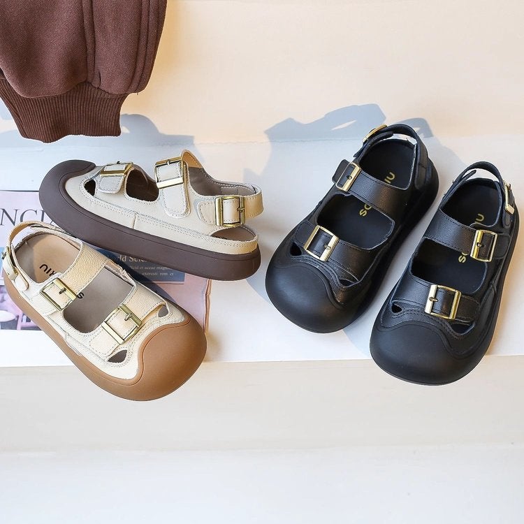 Children'S Sandals 2025 Summer Korean Style Boys' Soft Sole Toe Shoes Girls' Beach Shoes Anti-Kick Leather Shoes Boys - Image 2