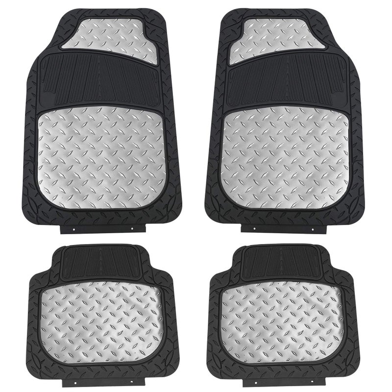 FH Group Automotive Floor Mats  HeavyDuty Metallic Rubber Floor Mats for Cars Universal Fit Full Set Climaproof Floor Mats Trimmable Floor Mats for Most Sedan SUV Truck Floor Mats Silver