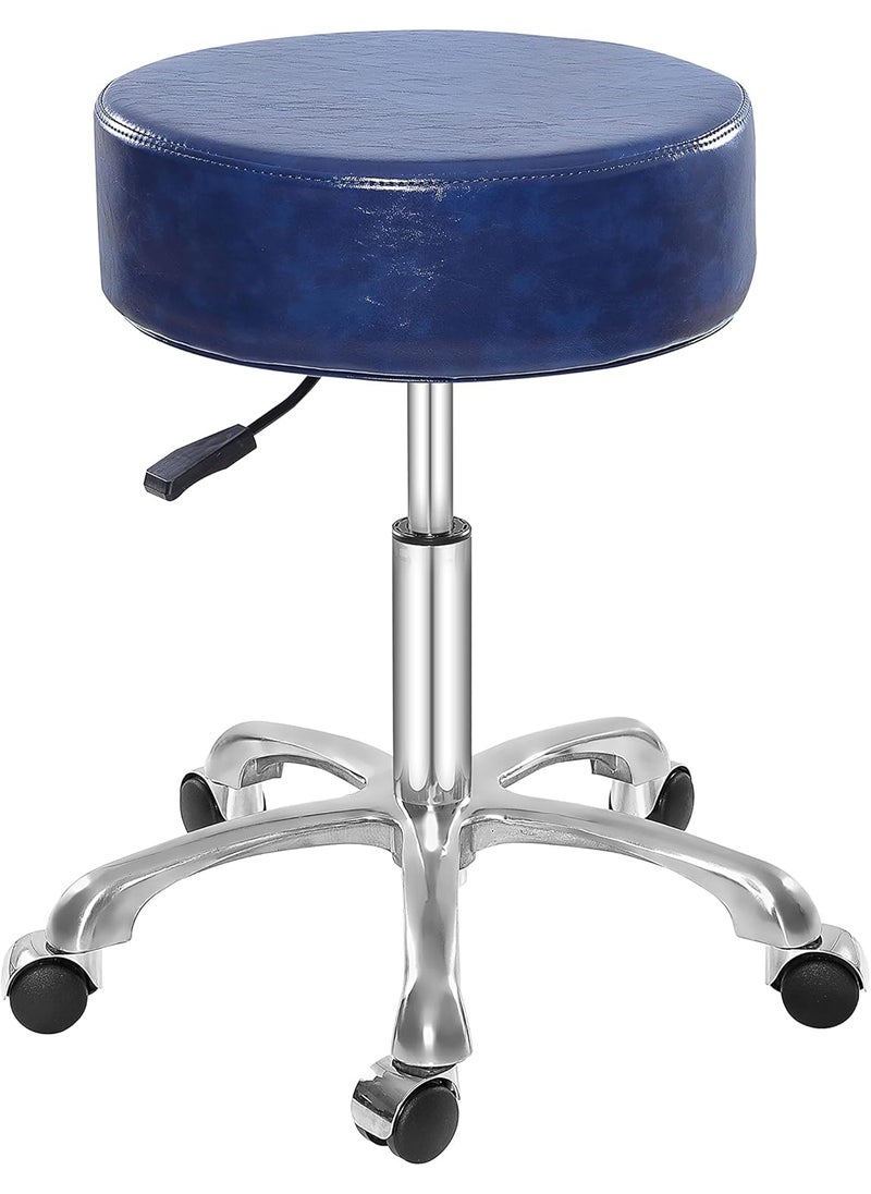 Lilfurni Swivel Rolling Stool Round Chair,Thick Sturdy Padding,Adjustable Stool with Wheels for Doctor,Medical,Massage Salon,Office,Shop(no Back, Blue) 