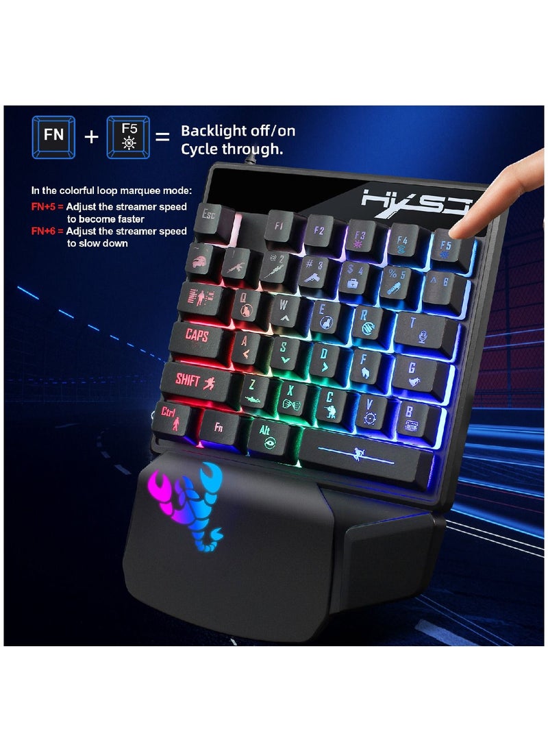 HXSJ - Back Light One-handed Non-mechanical Keyboard Black - Image 1