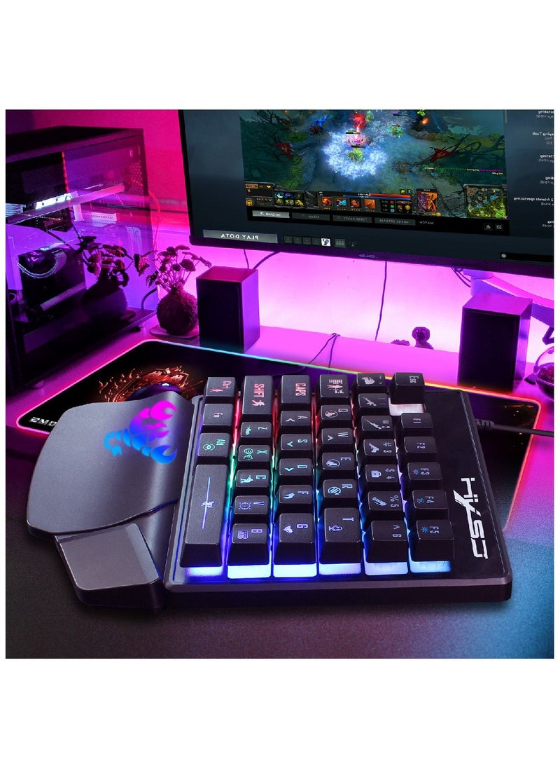 HXSJ - Back Light One-handed Non-mechanical Keyboard Black - Image 1
