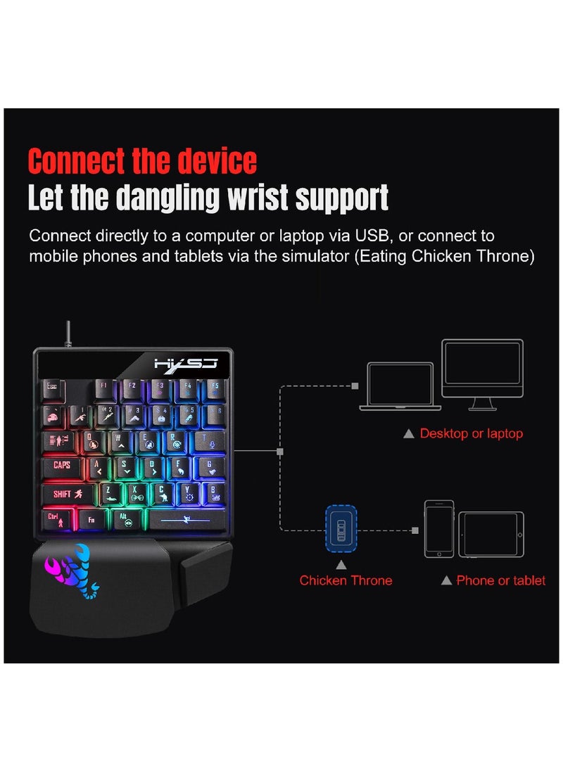 HXSJ - Back Light One-handed Non-mechanical Keyboard Black - Image 1