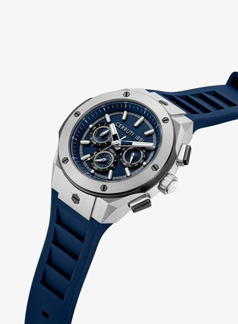 شيروتي 1881 Ruscello 44mm Blue Dial Silicone Strap Multifunction Watch For Men