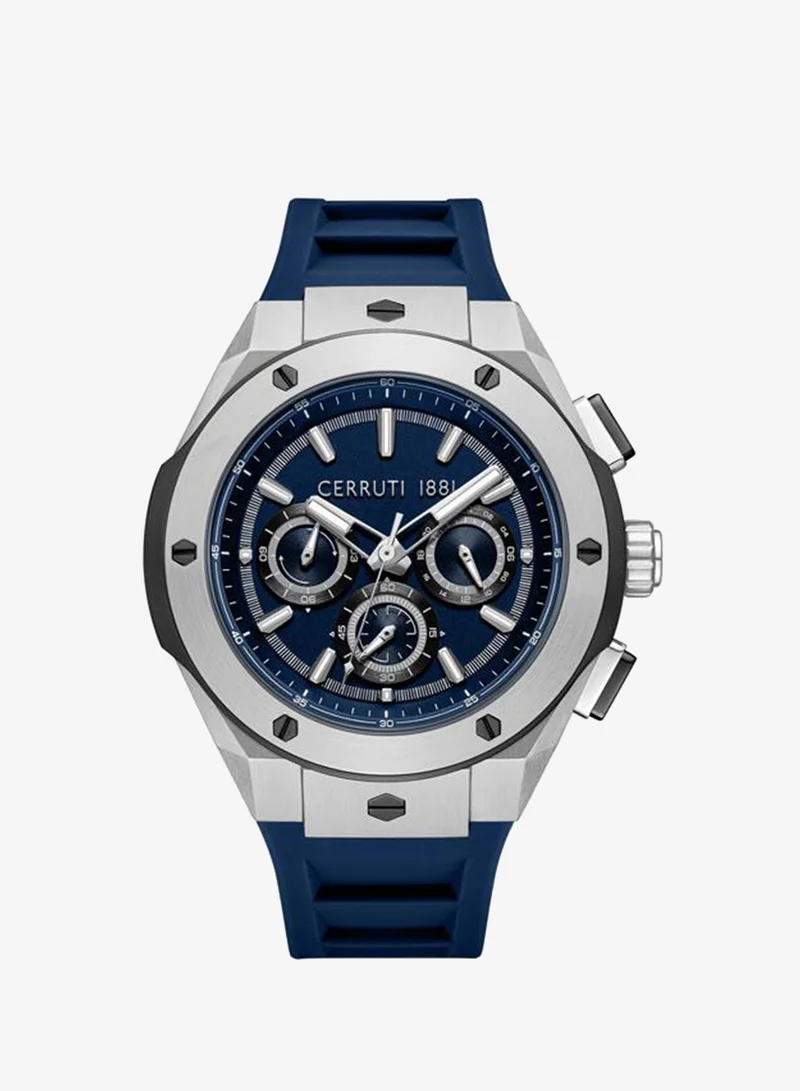 شيروتي 1881 Ruscello 44mm Blue Dial Silicone Strap Multifunction Watch For Men
