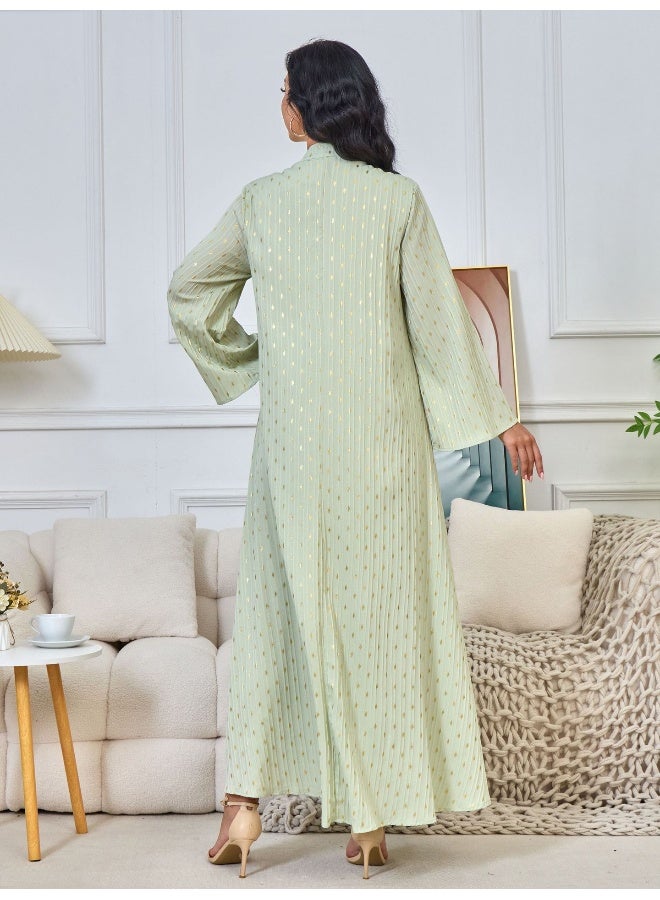 Madam Uniq Long Sleeve Vintage Muslim Dress with Gold Foil Beaded Collar - Retro Style Maxi Robe - Image 2