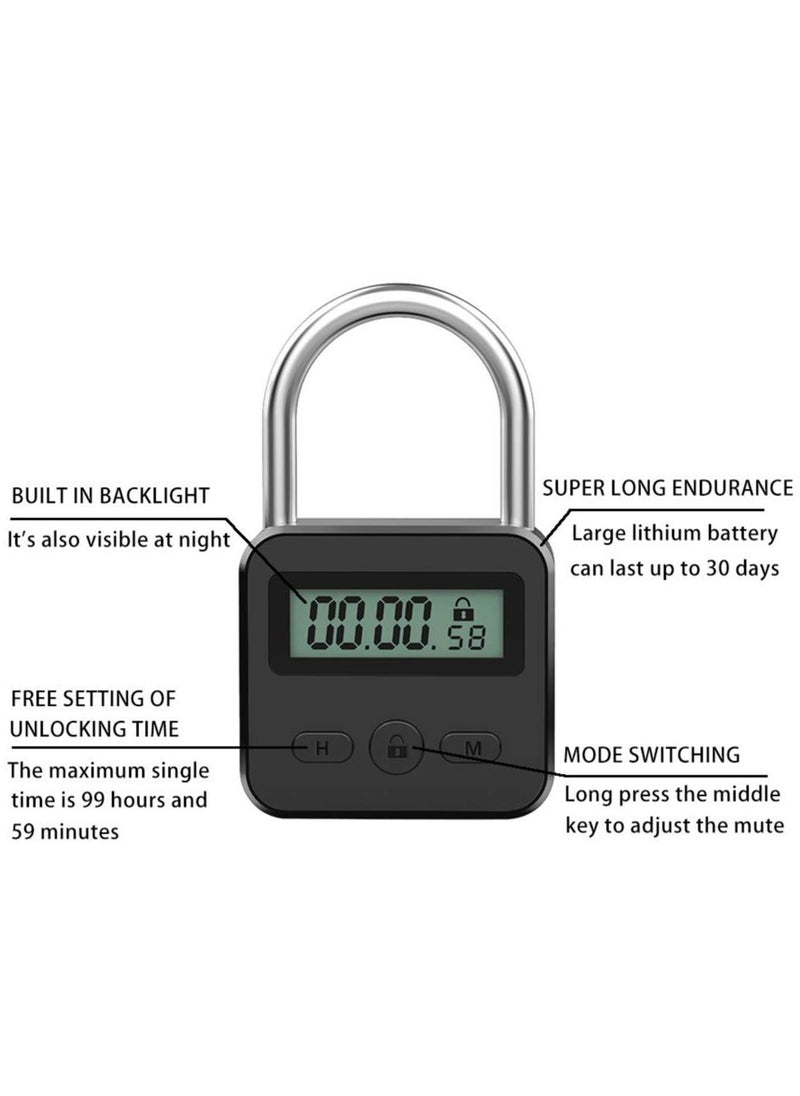 Generic - Metal Timer Lock, USB Rechargeable Timer Padlock, LCD Display Multi Function Electronic Time, 99 Hours Max Timing - Image 1