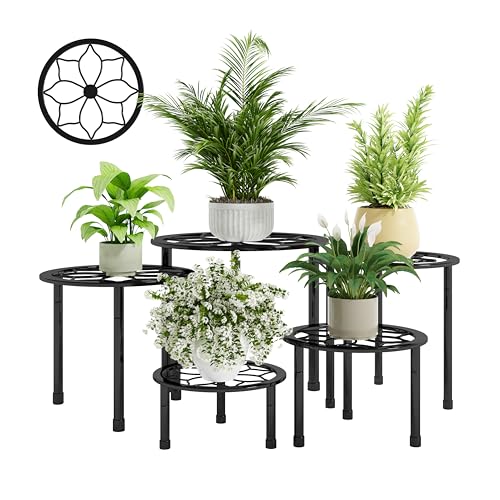 NUZZERO Metal Plant Stand Indoor OutdoorIndoor Plant Stands for patio rust proofHeavy Duty Flower Pot Stands for Multiple PlantBlack Potted Plant Holder for Garden Home 5 Pack Black - Image 1