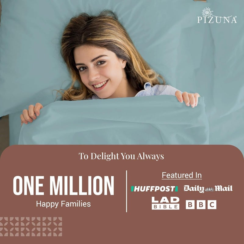 PIZUNA 100% Cotton Flat Bedsheet Double Bed 230x280 cm Baby Blue 1 PC, 400 Thread Count Luxurious Long Staple Cotton Sateen Weave Bed Sheet Baby Blue(ملاءة سرير مسطحة من القطن 100%) - Image 2