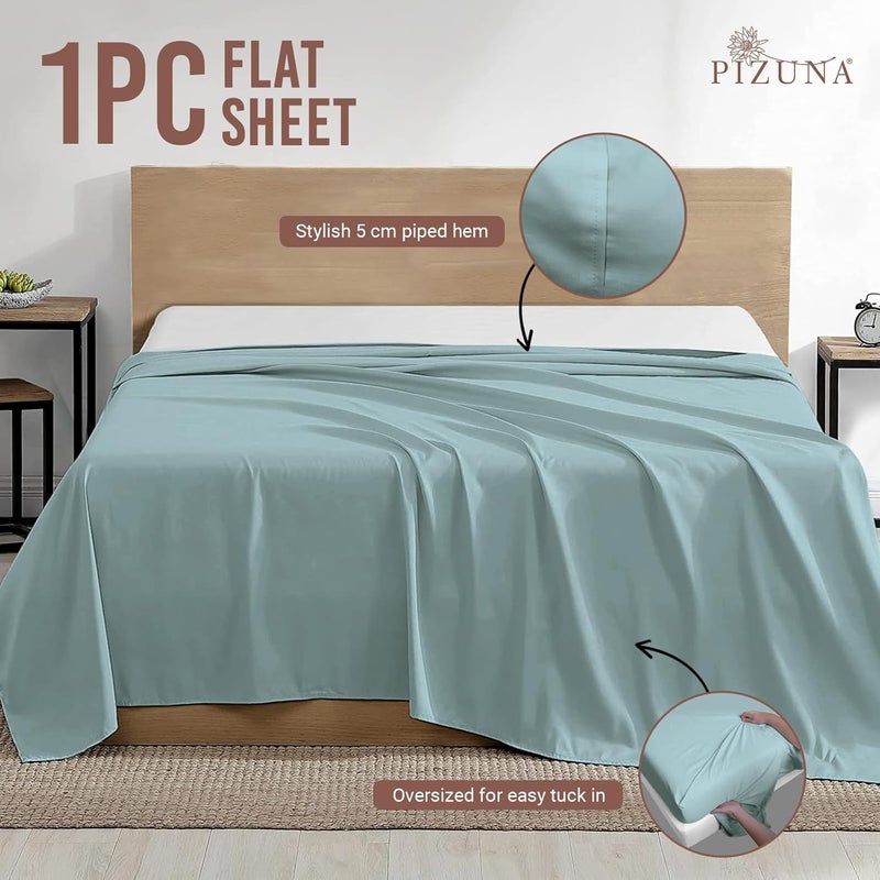PIZUNA 100% Cotton Flat Bedsheet Double Bed 230x280 cm Baby Blue 1 PC, 400 Thread Count Luxurious Long Staple Cotton Sateen Weave Bed Sheet Baby Blue(ملاءة سرير مسطحة من القطن 100%) - Image 3