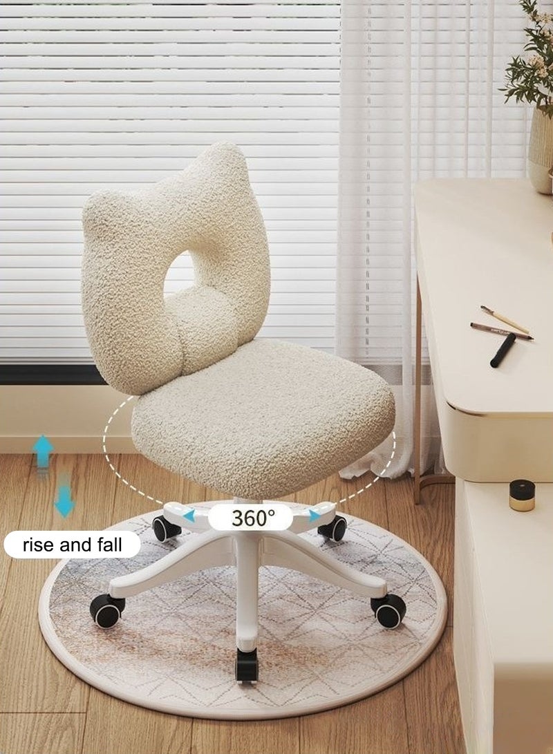 TELANPU Vanity Chair with Backrest, Adjustable Height Rolling Makeup Chair with Soft Padded Seat&5 PU Wheels, Vanity Stool for Home, Bedroom, Office and Dressing Room (White) - Image 3