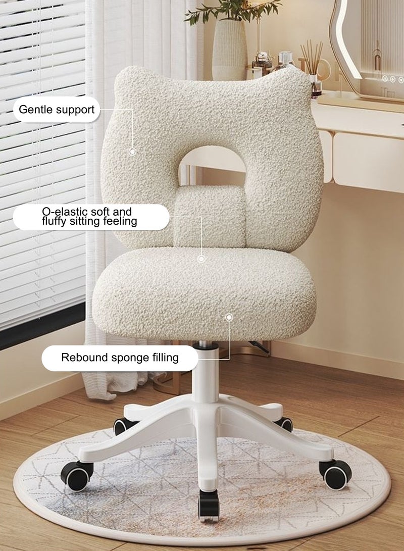 TELANPU Vanity Chair with Backrest, Adjustable Height Rolling Makeup Chair with Soft Padded Seat&5 PU Wheels, Vanity Stool for Home, Bedroom, Office and Dressing Room (White) - Image 4