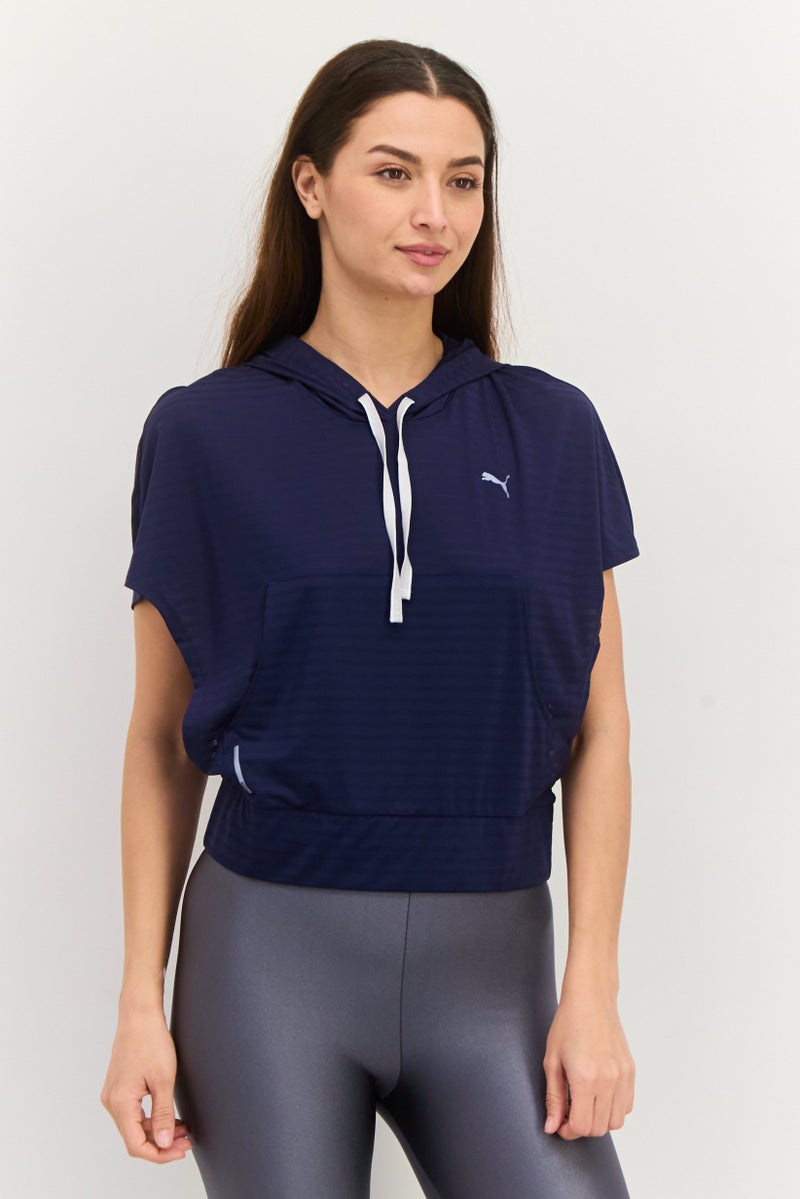 PUMA Women Sportwear Fit Short Sleeves Training Hoodie, Navy  - Image 1