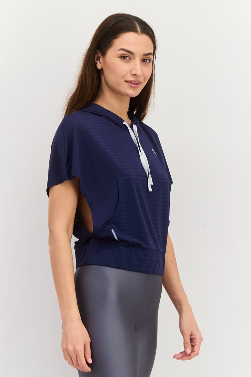PUMA Women Sportwear Fit Short Sleeves Training Hoodie, Navy - Image 4