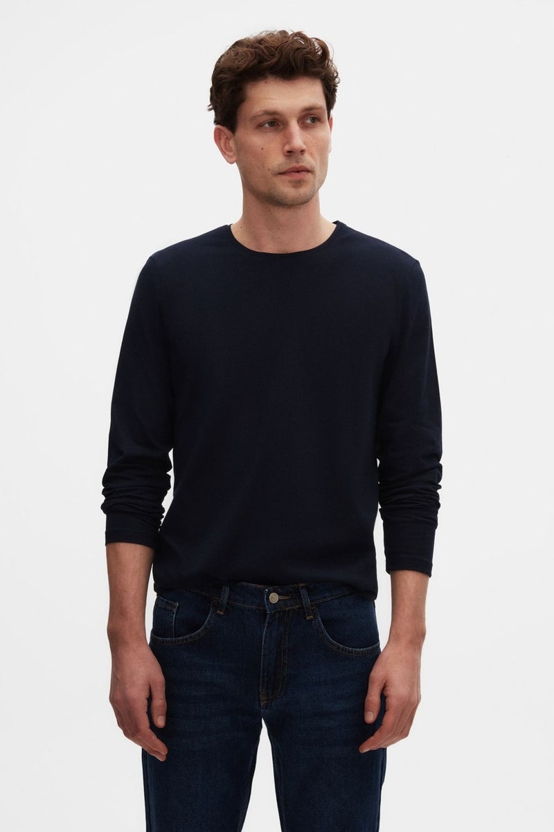 D'S DAMAT D'S Groom Slim Fit Navy Blue Crew Neck Cotton Breathable Long Sleeve Body T-Shirt 4HC14ORT0007M - Image 1