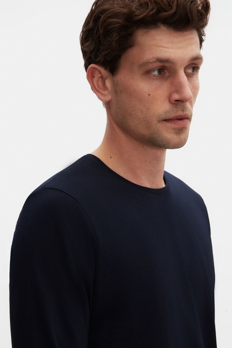 D'S DAMAT D'S Groom Slim Fit Navy Blue Crew Neck Cotton Breathable Long Sleeve Body T-Shirt 4HC14ORT0007M - Image 2