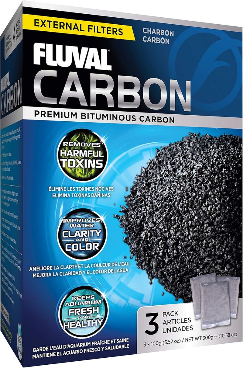 Fluval Carbon Premium Bituminous Carbon - 3 x 100g Nylon Bags for Aquarium Filtration - Image 1