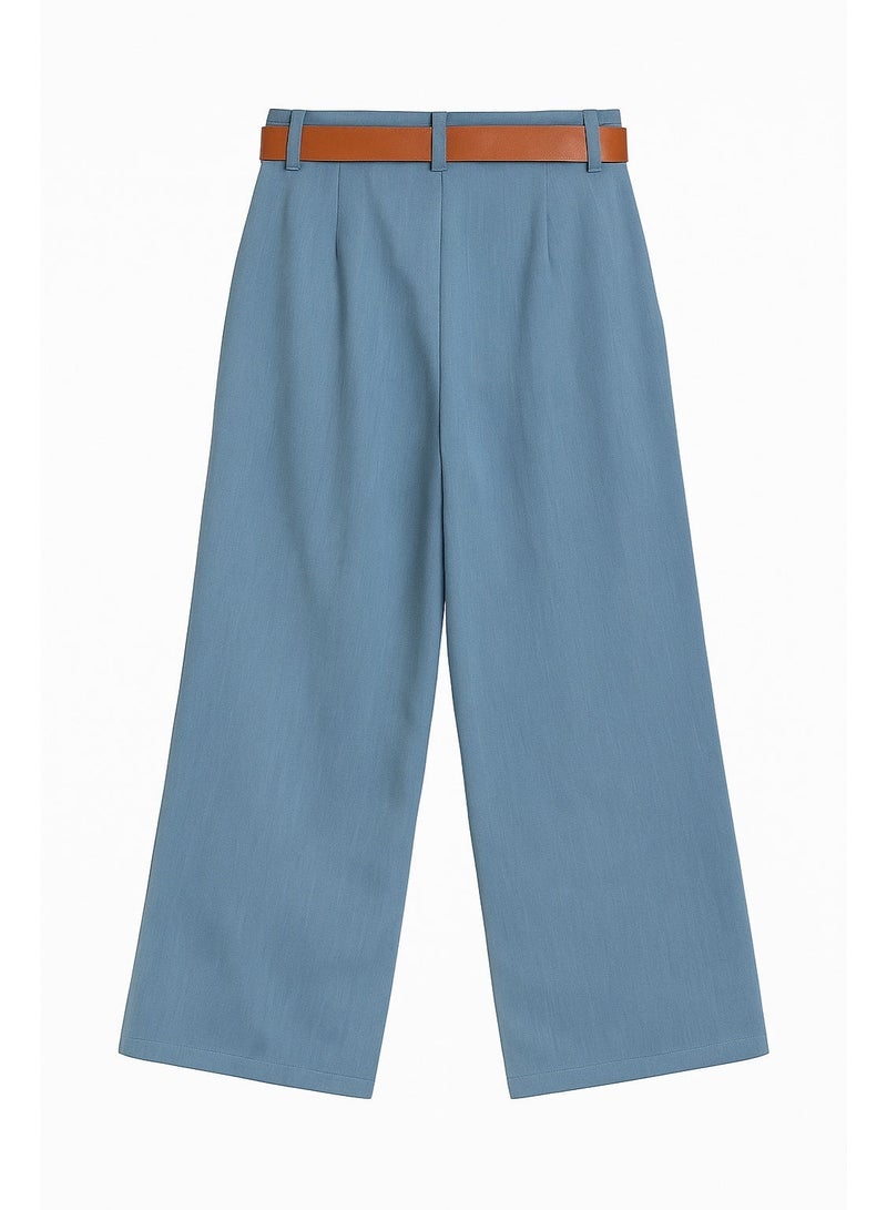 CHEVALIER FASHION Women’s High-Waisted Wide-Leg Pants with Belt – Light Blue - Image 4